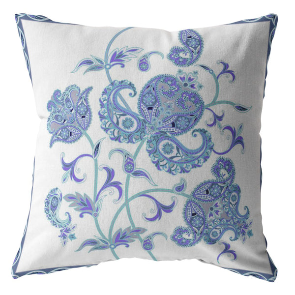 18? Blue White Wildflower Suede Throw Pillow