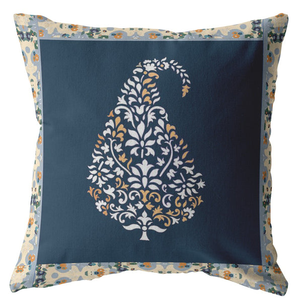 18â Orange Navy Paisley Suede Decorative Throw Pillow