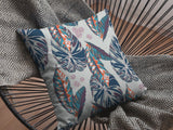 16? Blue Gray Tropical Leaf Suede Throw Pillow