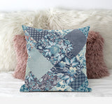 20" Blue White Floral Zippered Suede Throw Pillow
