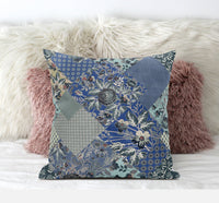 18" Blue Gray Floral Zippered Suede Throw Pillow