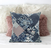 18" Deep Blue Gray Floral Zippered Suede Throw Pillow