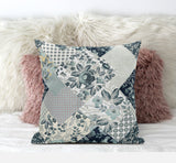 20" Gray White Floral Zippered Suede Throw Pillow