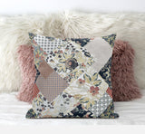 20" Peach Black Floral Zippered Suede Throw Pillow