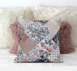 16" White Pink Floral Zippered Suede Throw Pillow
