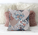 20" White Pink Floral Zippered Suede Throw Pillow