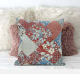 20"Aqua Red Floral Zippered Suede Throw Pillow