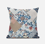 16" Blue Peach Floral Zippered Suede Throw Pillow