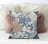 16" Blue Peach Floral Zippered Suede Throw Pillow