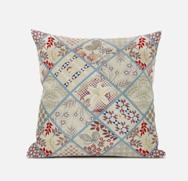 20? Cream Red Patch Suede Zippered Throw Pillow