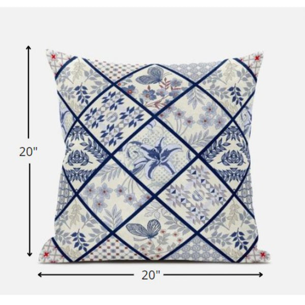 20? White Navy Patch Suede Zippered Throw Pillow