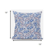 18? Blue Gray Boho Paisley Zippered Suede Throw Pillow