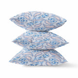 18? Blue Gray Boho Paisley Zippered Suede Throw Pillow