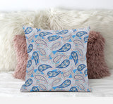 16? Blue Peach Boho Paisley Zippered Suede Throw Pillow