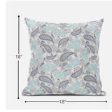 18? Gray Turquoise Boho Paisley Zippered Suede Throw Pillow