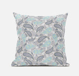 18? Gray Turquoise Boho Paisley Zippered Suede Throw Pillow