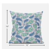 16? Green Indigo Boho Paisley Zippered Suede Throw Pillow