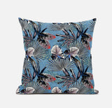 18? Black Blue Tropical Zippered Suede Throw Pillow