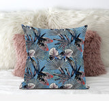 18? Black Blue Tropical Zippered Suede Throw Pillow