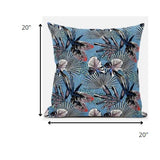18? Black Blue Tropical Zippered Suede Throw Pillow