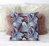 18? Blue Red Tropical Zippered Suede Throw Pillow