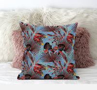 18? Coral Blue Tropical Zippered Suede Throw Pillow