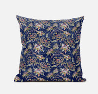 16" Blue Yellow Roses Zippered Suede Throw Pillow