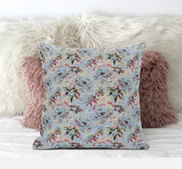 18" Light Blue Red Roses Zippered Suede Throw Pillow
