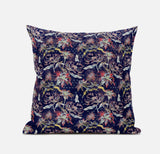 18" Midnight Blue Roses Zippered Suede Throw Pillow