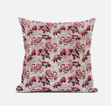 16" Red White Roses Zippered Suede Throw Pillow