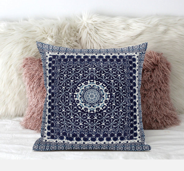 20? Indigo Blue Holy Floral Zippered Suede Throw Pillow