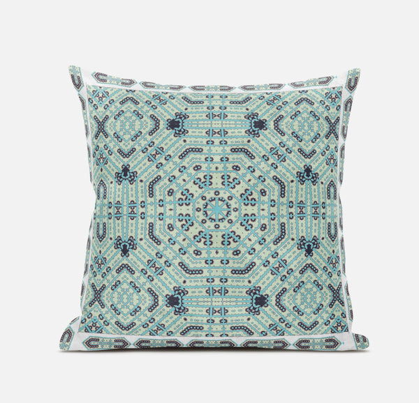 18? Aqua Geostar Zippered Suede Throw Pillow