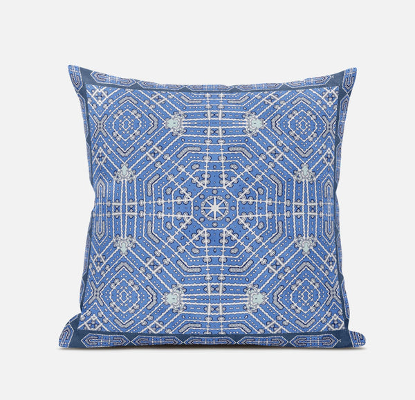 20? Blue White Geostar Zippered Suede Throw Pillow