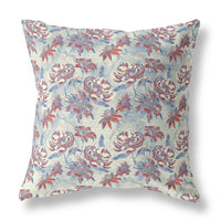 18? Red Blue Roses Indoor Outdoor Throw Pillow