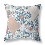 28" White Blue Floral Indoor Outdoor Throw Pillow