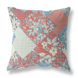 16" Red Blue Boho Floral Indoor Outdoor Throw Pillow