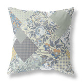 16" Gray Cream Boho Floral Indoor Outdoor Throw Pillow