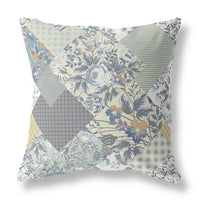 20" Gray Cream Boho Floral Indoor Outdoor Throw Pillow