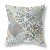 28" Gray Cream Boho Floral Indoor Outdoor Throw Pillow