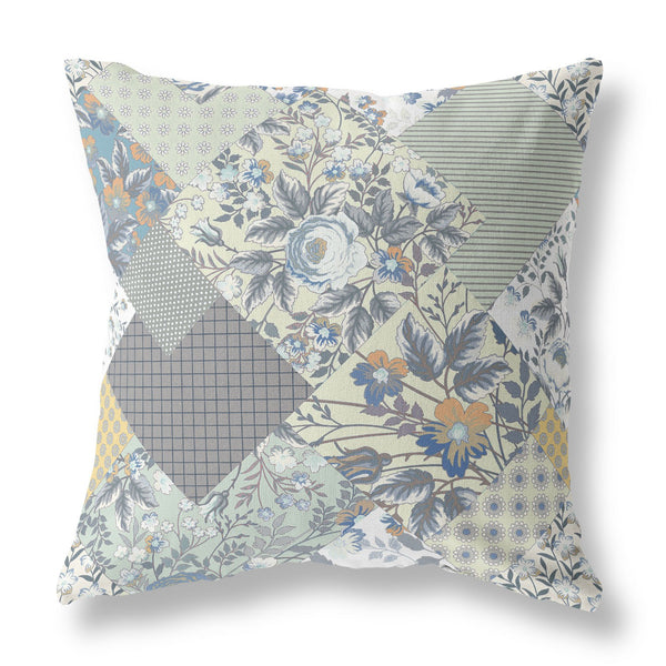 28" Gray Cream Boho Floral Indoor Outdoor Throw Pillow