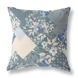 16" Gray Blue Boho Floral Indoor Outdoor Throw Pillow