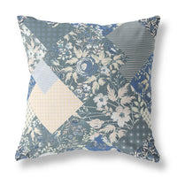 18" Gray Blue Boho Floral Indoor Outdoor Throw Pillow