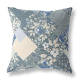 28" Gray Blue Boho Floral Indoor Outdoor Throw Pillow