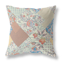 28" Cream Red Boho Floral Indoor Outdoor Throw Pillow