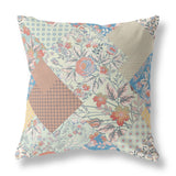 28" Cream Red Boho Floral Indoor Outdoor Throw Pillow
