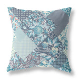 26" Aqua Navy Boho Floral Indoor Outdoor Throw Pillow