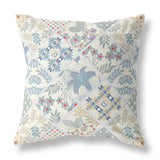 18â White Blue Patch Indoor Outdoor Throw Pillow
