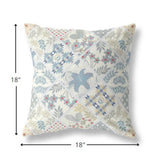 18â White Blue Patch Indoor Outdoor Throw Pillow