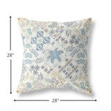28â White Blue Patch Indoor Outdoor Throw Pillow