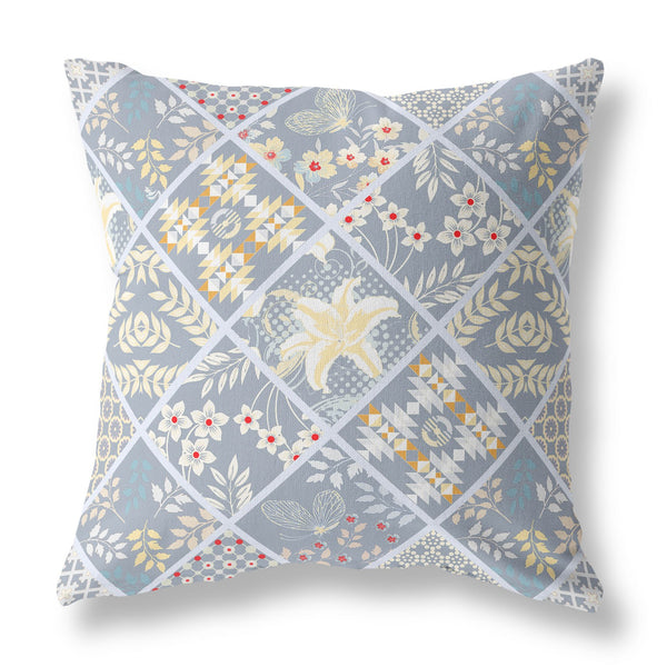 16â Gray Yellow Patch Indoor Outdoor Throw Pillow